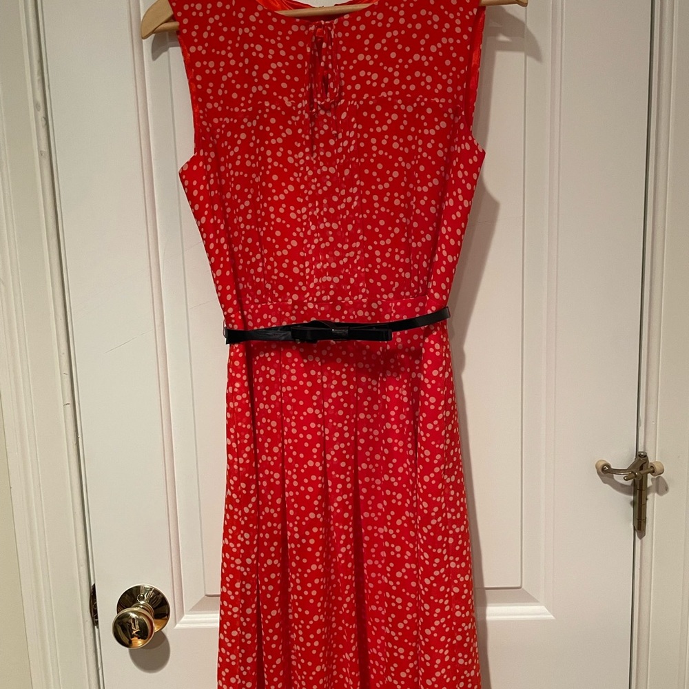 Orange and white polka dot dress from Anthropologie